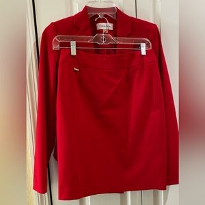 Calvin Klein Two Buttons Red Blazer with Matching Pencil Skirt. Size 2